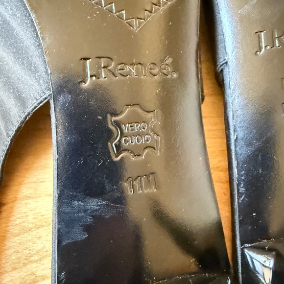 J RENEE BLACK SATIN SLINGBACK HEELS RHINESTONE BUCKLE ELEGANT WEDDING EVENING 11 - Picture 12 of 13